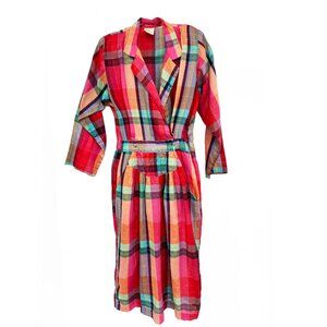Vintage 1970s Colorful Plaid Wrap Dress – Polyester Cotton Blend – Needs Small R